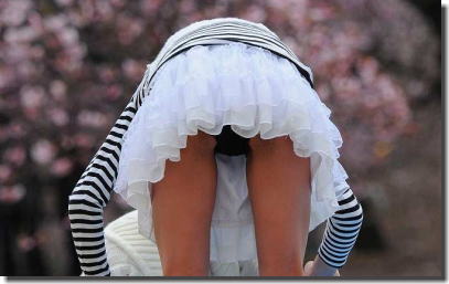 桜の下でパンツ満開！花見に行きたい春先パンチラエロ画像 ①
