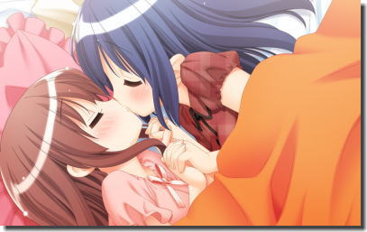 女同士で唇やほっぺにチューしてる二次元百合キスエロ画像 ④