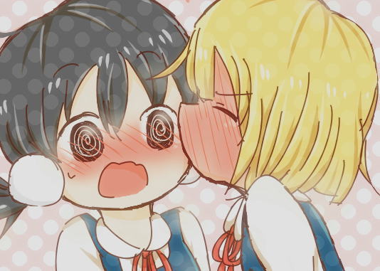 女同士 唇 ほっぺ チュー 百合 キス 二次元 エロ画像