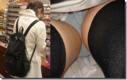 綿パンツや生理用パンツを逆さ撮りした地味パンチラ画像集 ④