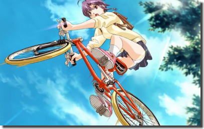 スカートで自転車に跨がりパンチラしてる二次元エロ画像 ④