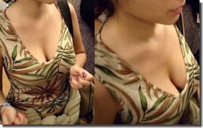 巨乳が胸チラ！おっぱい揉みたいデカパイチラのエロ画像 ①