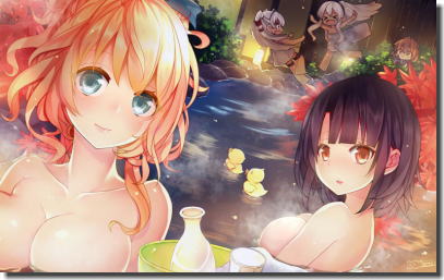 紅葉散る露天風呂が秋の終わりを告げる二次元温泉エロ画像 ①