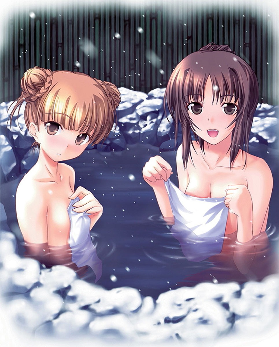 冬 露天風呂 温泉 雪 二次元 エロ画像【2】
