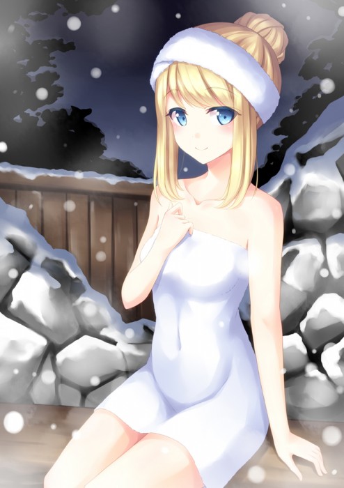 冬 露天風呂 温泉 雪 二次元 エロ画像【14】