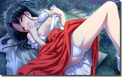 巫女さんの小袖や緋袴がはだけちゃってる二次元エロ画像 ④