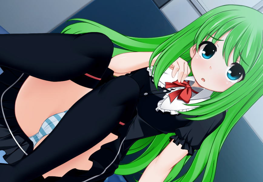 緑色の髪の毛をしたグリーンヘアな女の子の二次元エロ画像