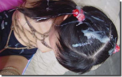女の髪にザーメン発射！精子ぶっかけでベトつく髪射画像 ③