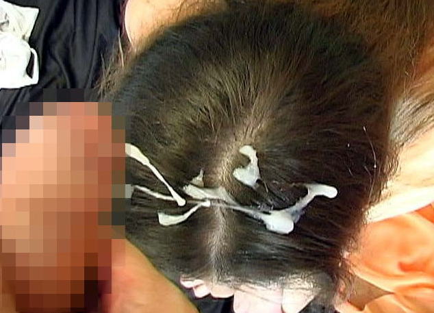 女の髪にザーメン発射！精子ぶっかけでベトつく髪射画像