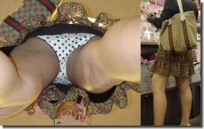 水玉模様・ドット柄パンツ限定のパンチラ逆さ撮りエロ画像 ③