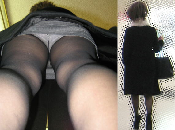 黒パンストを履いた素人を逆さ撮りしたパンチラ画像