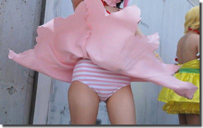 コスプレイヤーが悪戯されたコミケの風パンチラ画像集 ②