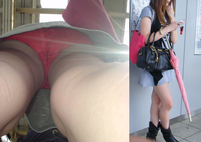 ミニスカギャルのパンツが派手なのか検証してみた逆さ撮りパンチラ画像