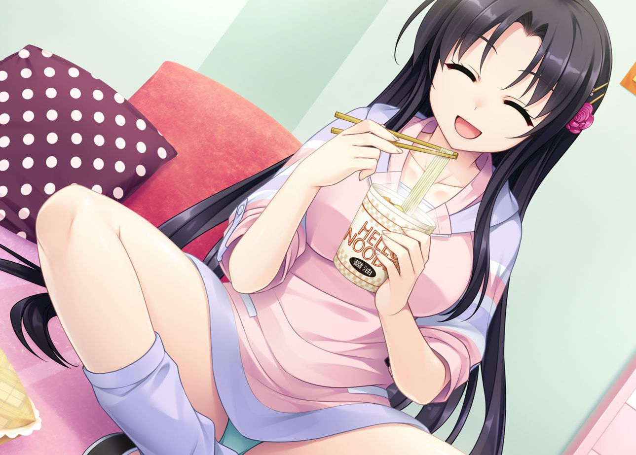 あぐらで無防備に座る二次元エロ画像