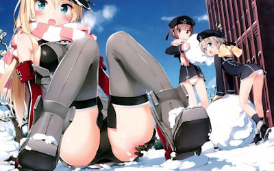 雪や氷で滑って転ぶ冬の二次元パンチラエロ画像 ②