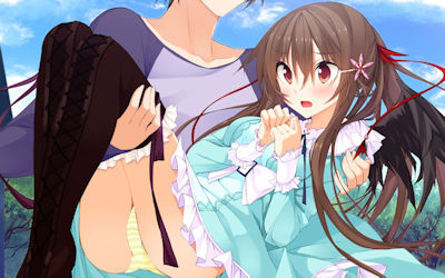 ワンピースで胸チラパンチラしてる二次元エロ画像 ③