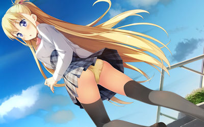 階段の段差でパンツ見えてるパンチラスポットの二次元エロ画像 ①