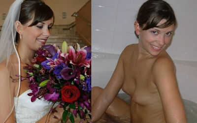 ウエディングドレスの着衣と脱衣!花嫁が脱ぐ前と脱いだ後のエロ画像 ②