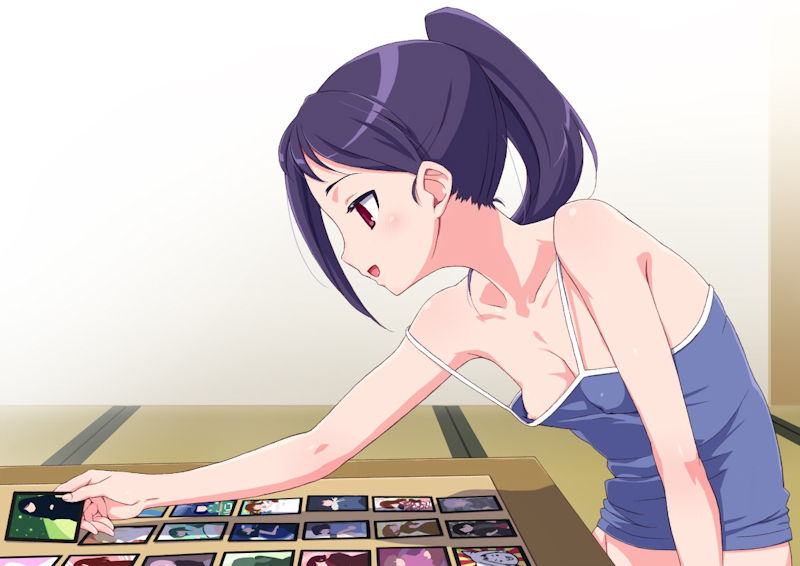 ノーブラ胸チラで乳首見えてる貧乳部屋着娘の二次元エロ画像