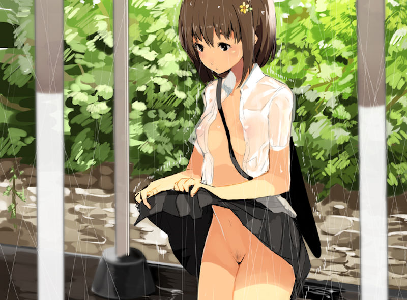 二次元ノーブラJKの乳首濡れ透けエロ画像