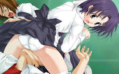 男と女がぶつかって転ぶパンツの下敷きハプニングの二次元エロ画像 ④