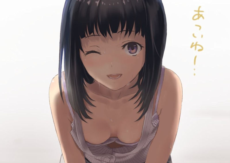 暑い夏のセリフ付き二次元胸チラ画像