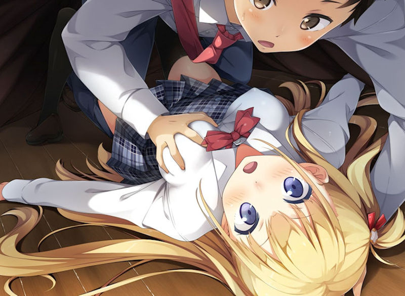 ラッキースケベ発動！転倒して偶然おっぱい揉んでる二次元エロ画像