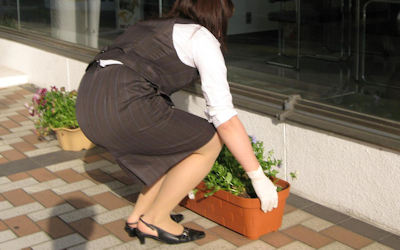 OLがしゃがむとお尻が強調されるエロ画像 ②