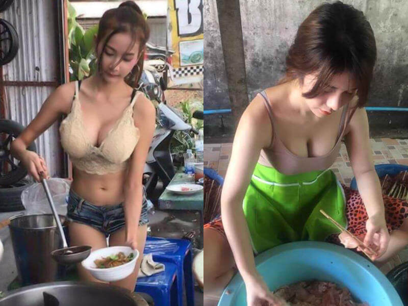 アジアの屋台で働く巨乳店員のおっぱい画像 