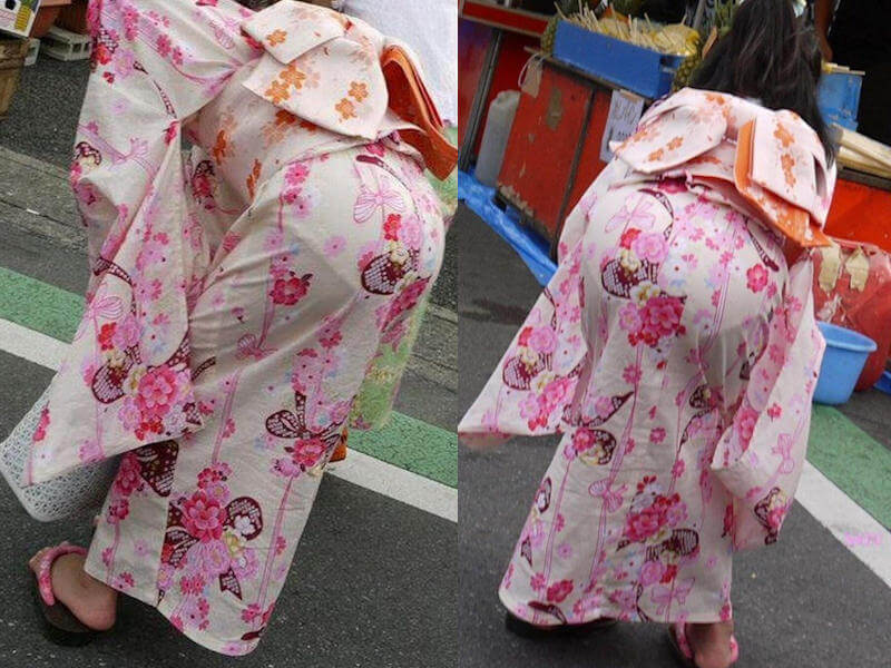 浴衣透けパンチェックの街撮り画像 