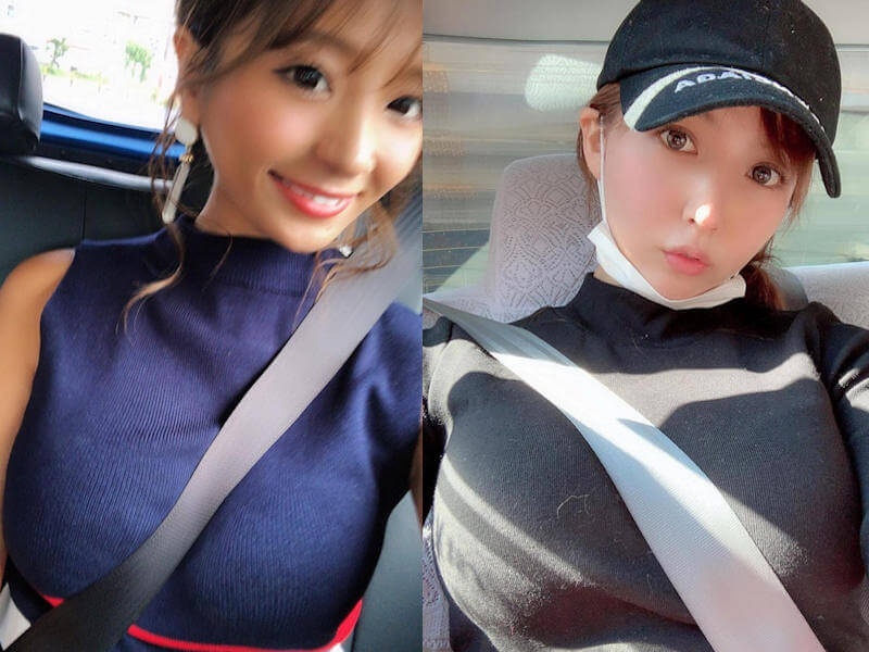 車内巨乳のシートベルトパイスラ画像 