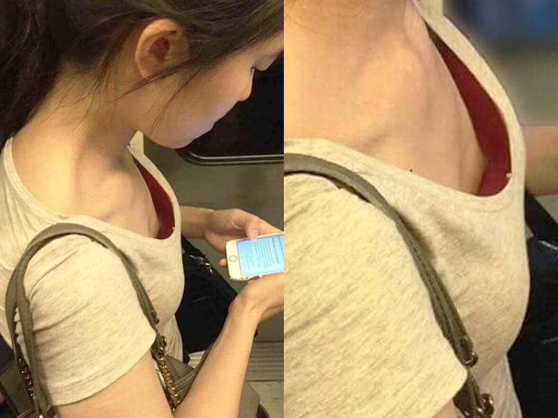 スマホに夢中で胸チラしまくってるエロ画像 
