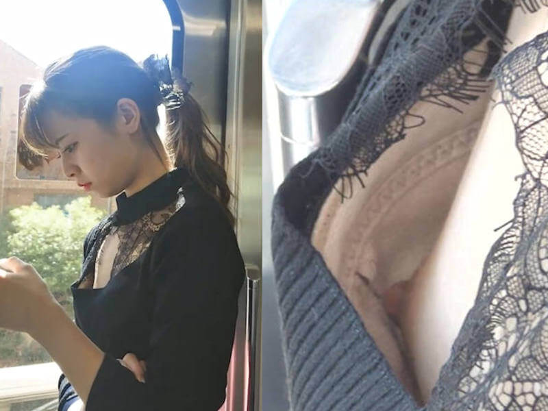 胸チラ電車撮りのエロ画像 