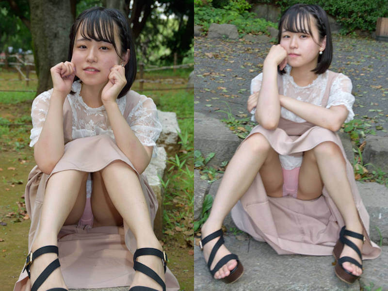 ロングスカートの座りパンチラエロ画像