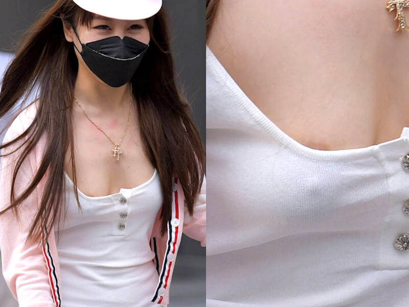 ノーブラワンピースで透け乳首のエロ画像