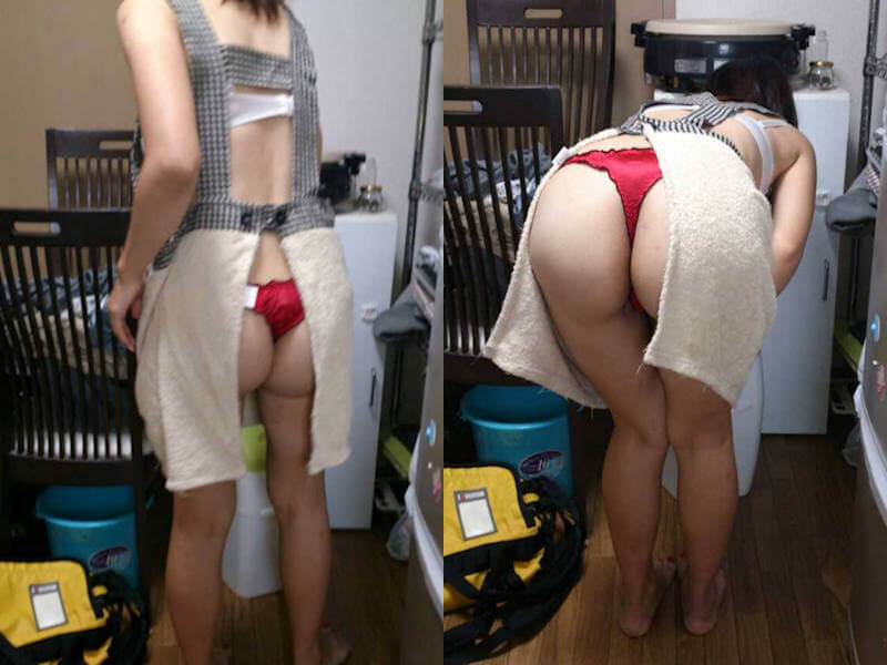 裸ではない下着エプロンのエロ画像