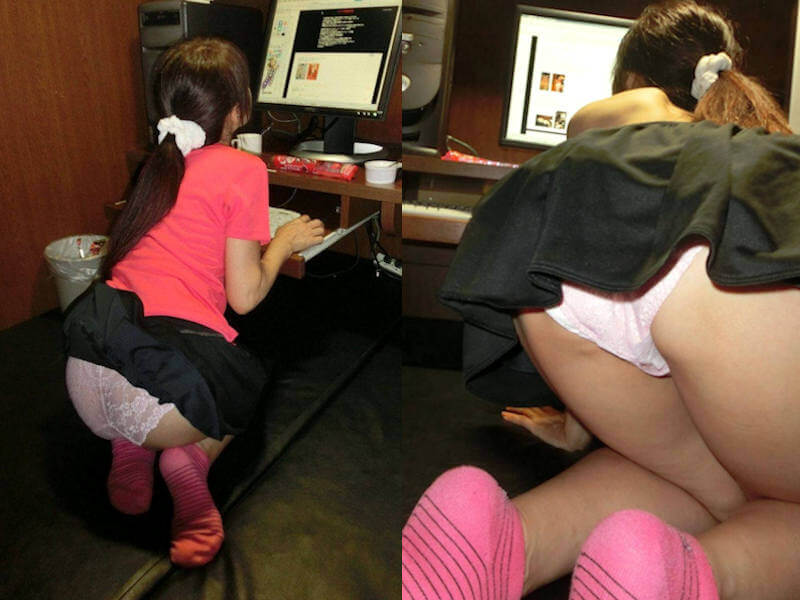 ネットカフェの個室パンチラエロ画像