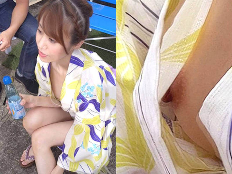 浴衣女子のノーブラ胸チラエロ画像