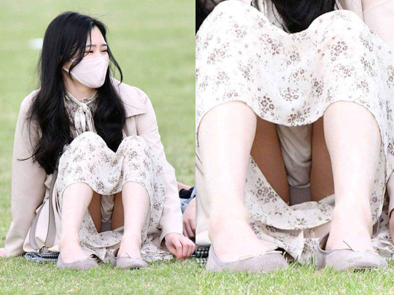 ワンピースの座りパンチラエロ画像