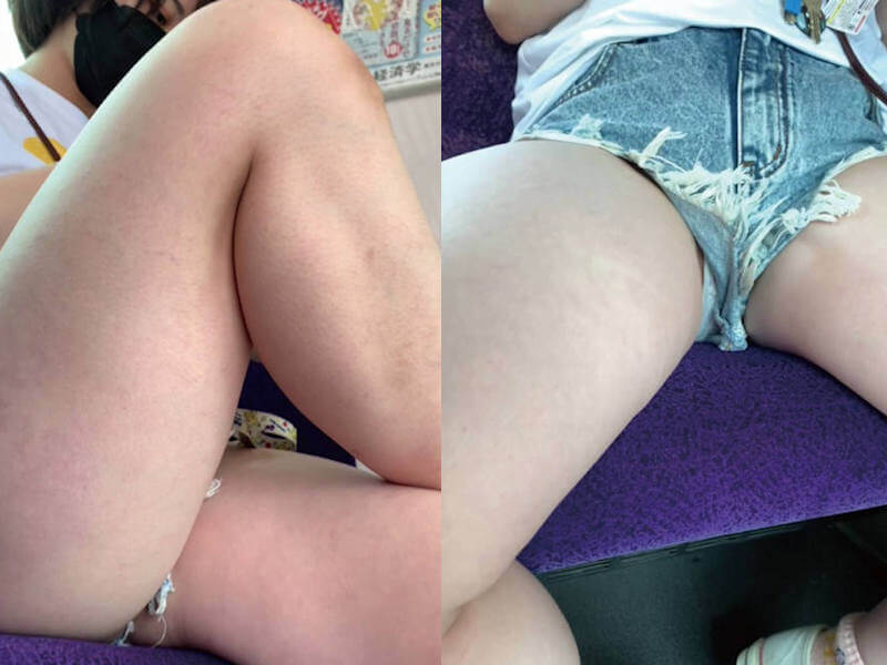 ホットパンツの座り太ももエロ画像