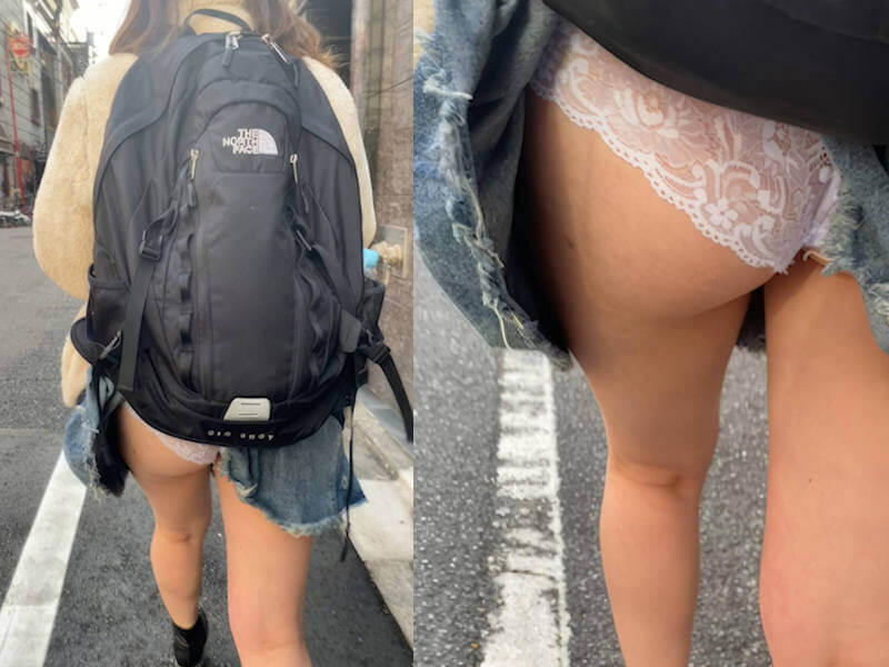 リュック引っ掛けハプニングパンチラエロ画像