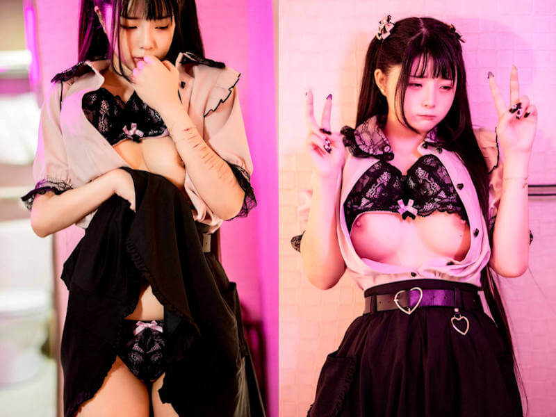 リスカ跡がある地雷系女子のコスプレエロ画像