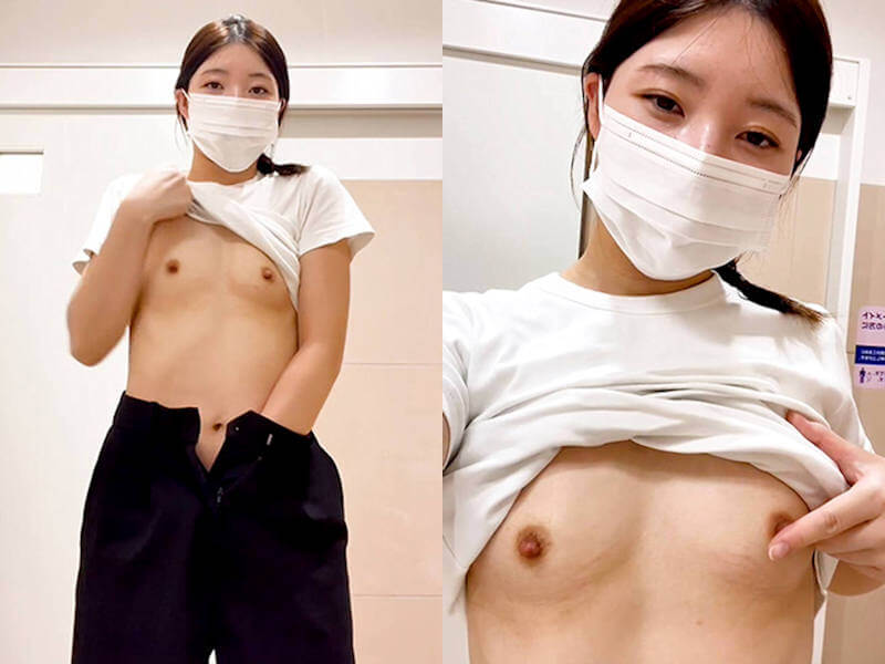 トイレでおっぱい出す女のエロ画像